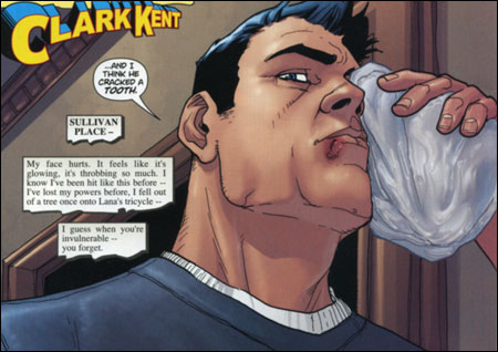VACATION: Superman spends his year off getting the tar kicked out of him. 