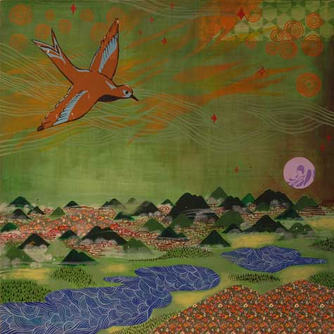 Phoenix  Museum on Patchwork Dreamscape A Painting By Andrew Moon Bain