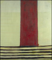 RED RIVER VALLEY: In Stella's early work, the geometric pattern bends slightly here and there, imbuing the harsh regularity with a warm, handmade idiosyncrasy.