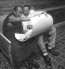 H.H. the XIV Dalai Lama talking with Robert Rauschenberg in Amsterdam, 1990