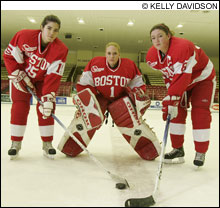 THE SAME GOALS: Defenseman Amy Levy, goalie Eden Spencer, and Cara Hendry.